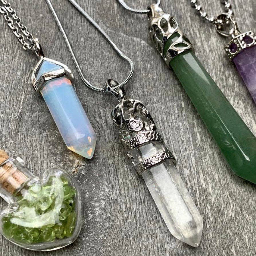 Assorted Gemstone Pendant Necklace with Stainless Steel Chain