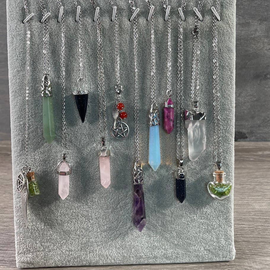 Assorted Gemstone Pendant Necklace with Stainless Steel Chain