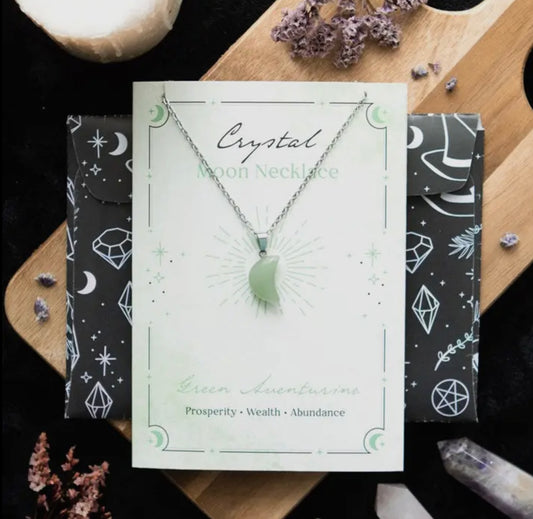 Aventurine Moon Silver Chain Necklace with Card