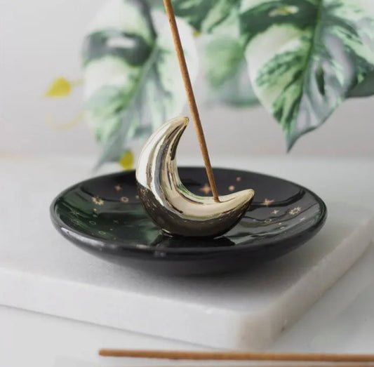 Golden Crescent Moon Incense Holder