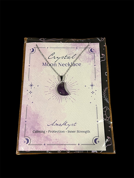 Amethyst Moon Silver Chain Necklace with Card