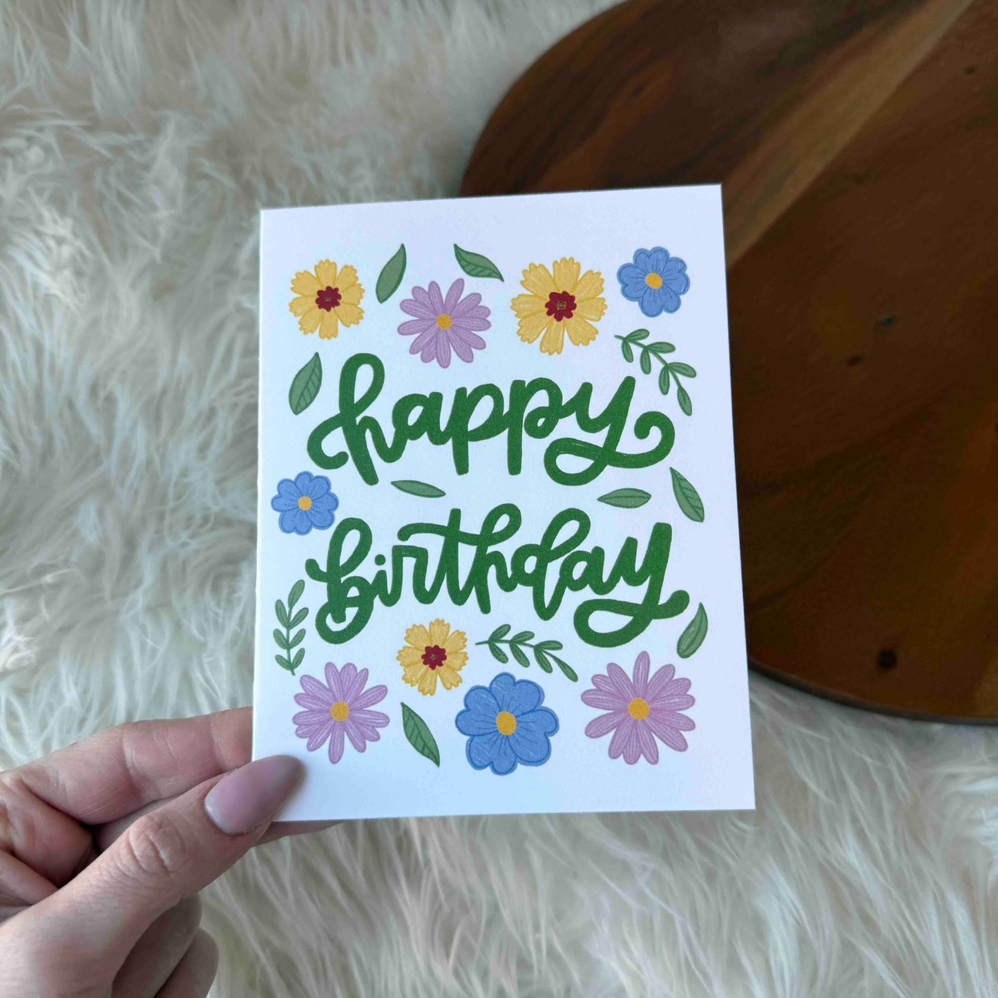 "Happy birthday" Spring Wildflower Cursive Text Card